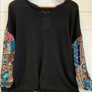 Black Waffle Knit Top